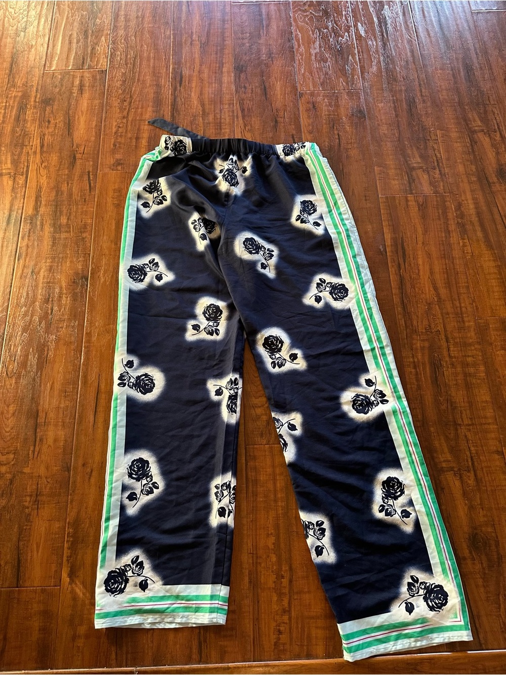 Victoria's Secret Navy Floral Pajama Pants with Green Trim
